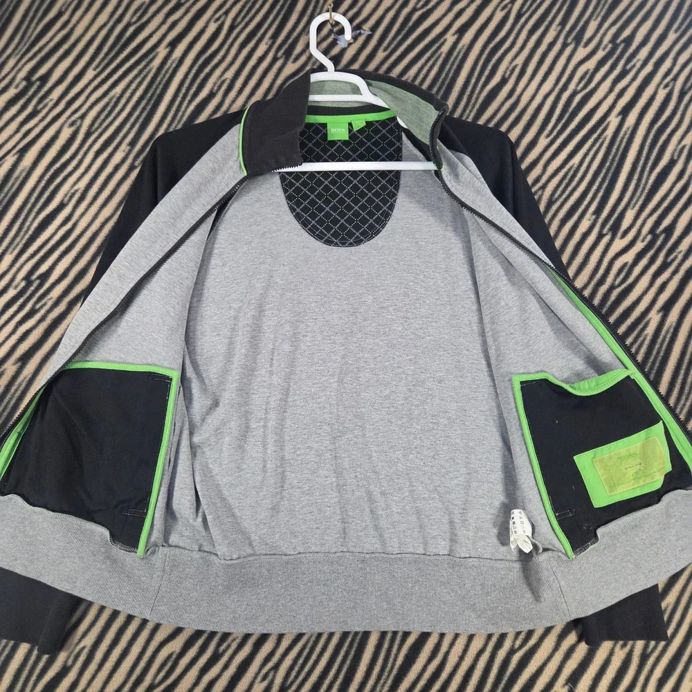BOSS Hugo Boss Green Label Full Zip Track Jacket Gray Black Neon Green Mens L